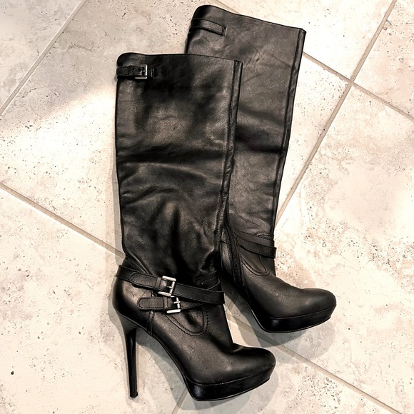 Bcbg Shoes | Bcbg Leather Stiletto Platform Boots - 7.5 | Color: Black | Size: 7.5 | 28shopaholic28's Closet